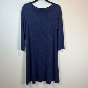 Hilary Radley 3/4 Sleeve French Terry Dress Navy Blue Space Dye Stretchy  Medium